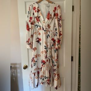 Sachin and Babi silk midi. Gorgeous v neck floral on ivory background.